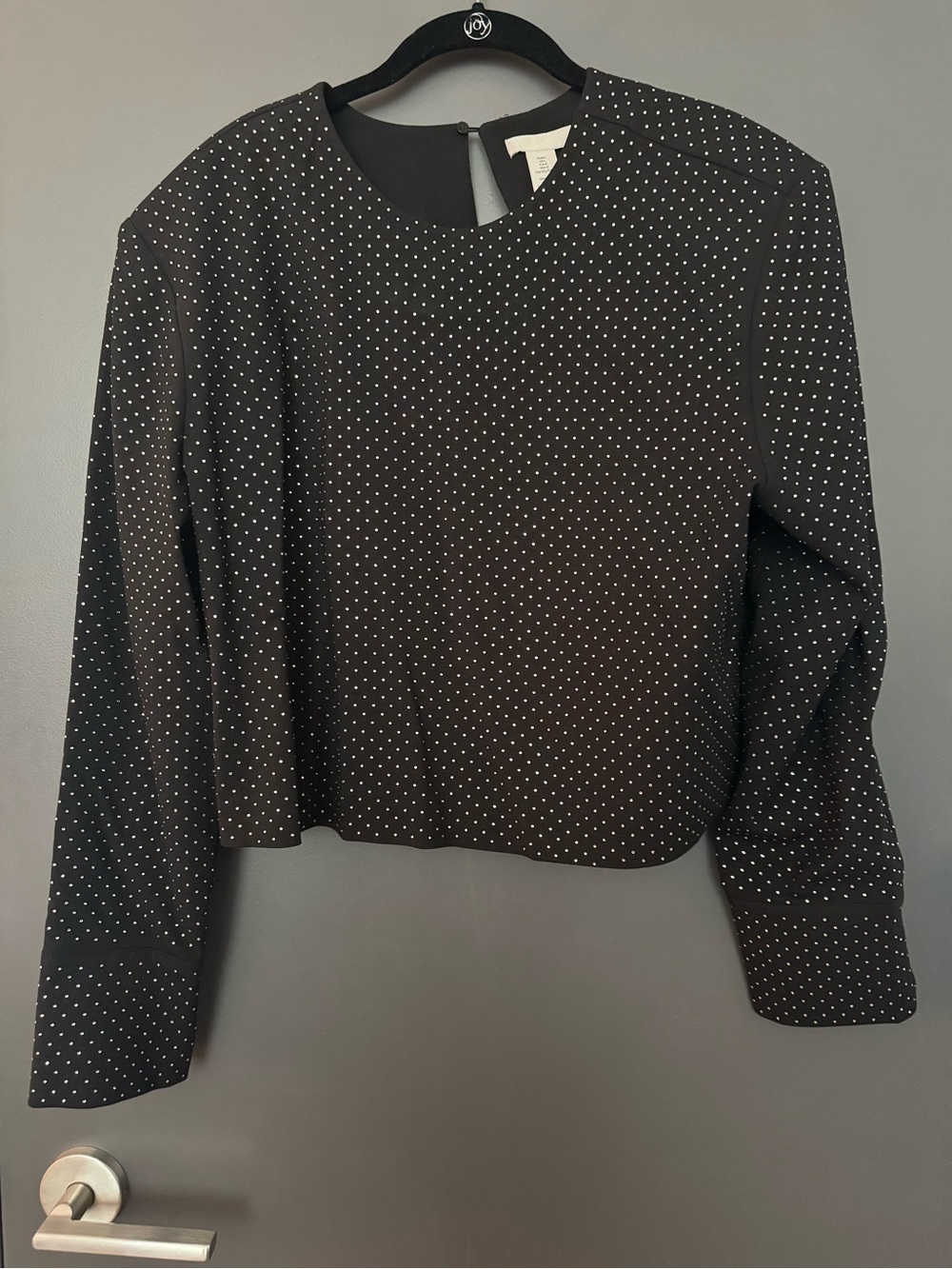 H&M Women’s Black Rhinestone Long-Sleeve Crop Top